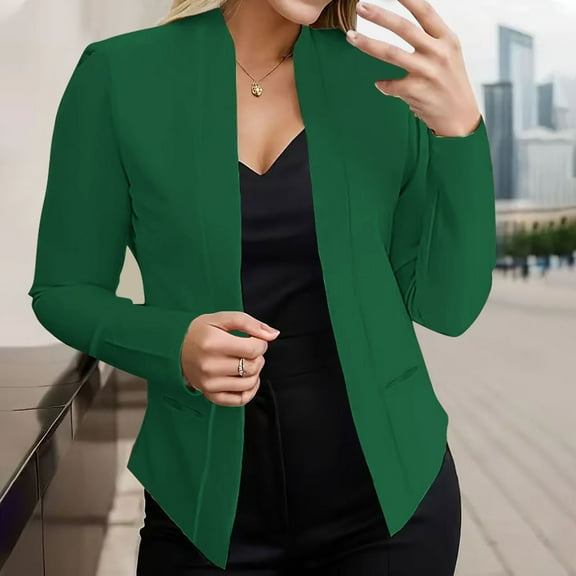 BADHUB Women Plus Size Blazers for Work Casual Stretchy Fall Long Sleeve Oversize Blazer Business Work Suit Jackets Office Green XXXL