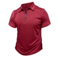 thumbnail image 3 of Eltusu Men's Casual Polo Shirts, Solid Color Zipper Collared Summer Shirts with Short Sleeve Wine Size 2XL, 3 of 7