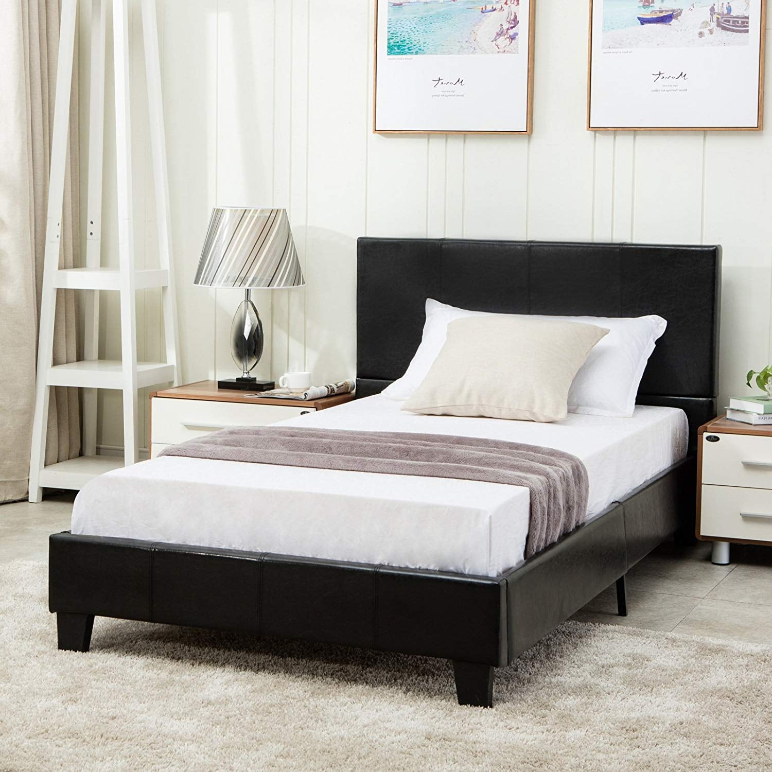 Mecor Faux Leather Bonded Platform Bed Frame/Upholstered Panel Bed 