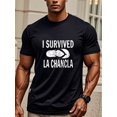 thumbnail image 1 of I Survived La Chancla Print, Men's Crew Neck Short Sleeve Summer Cotton T-shirt, Casual Comfy Top For Daily Wear, 1 of 7