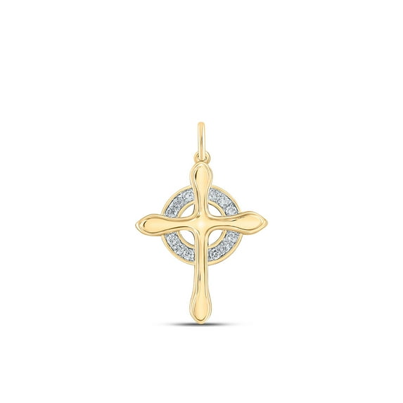 10kt Yellow Gold Womens Round Diamond Cross Pendant 1/4 Cttw