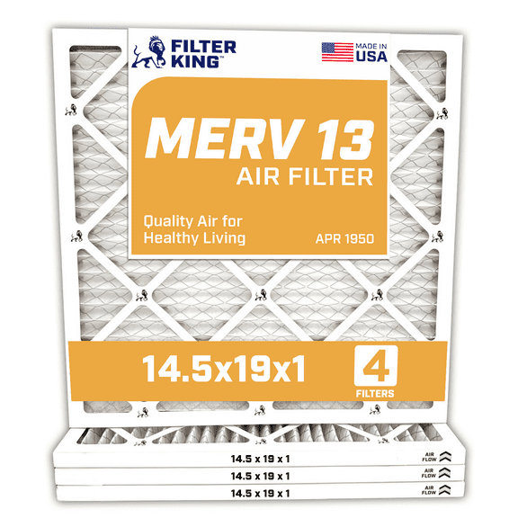 Filter King 14.5x19x1 Air Filter | 4-PACK | MERV 13 HVAC Pleated A/C Furnace Filters | MADE IN USA | Actual Size: 14.5 x 19 x .75"