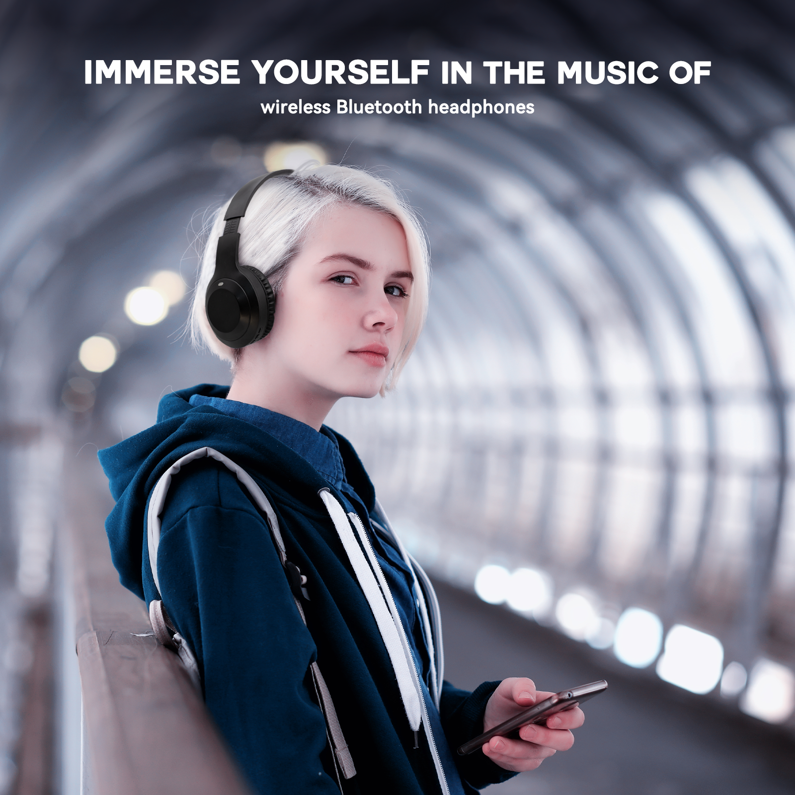 Wigach Wireless Bluetooth Over-Ear Headphones, Black photo 6
