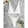 thumbnail image 3 of ZAFUL Women Swimsuit Braided Straps Ribbed Tanga Cheeky Bikini Swimwear White L, 3 of 6
