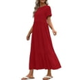 thumbnail image 3 of UVN Long Dresses for Women Summer Short Sleeve Casual Crewneck Maxi Dress with Pockets, 3 of 8