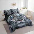 thumbnail image 3 of Manfei Teens Tiger Animal Bedding Comforter Set 7 Pieces,Woodland Wildlife Full Bedding Set Lightweight,Black White Blue Fitted Sheet Flat Sheet,Luxury Bedroom Decor,Reversible, 3 of 8