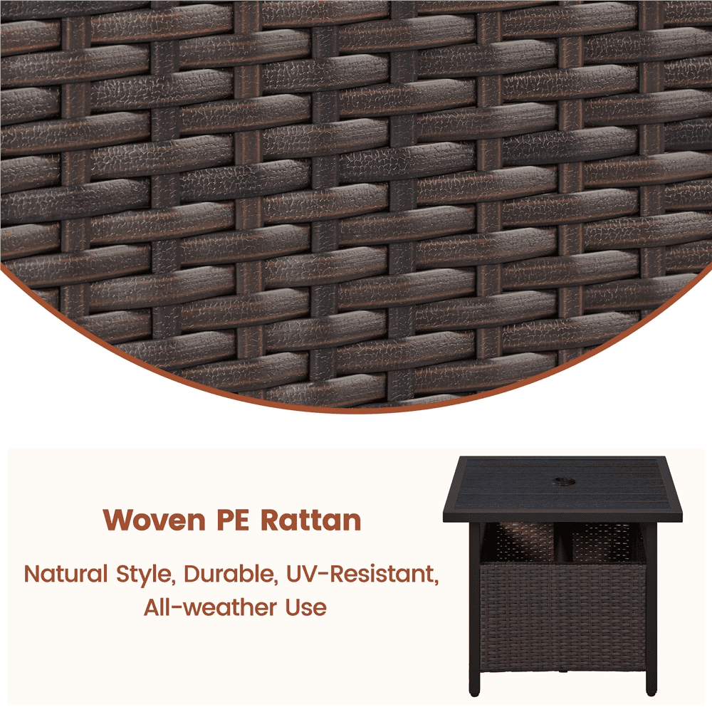 Renwick Outdoor Wicker Side Table with Patio Umbrella Hole, Black