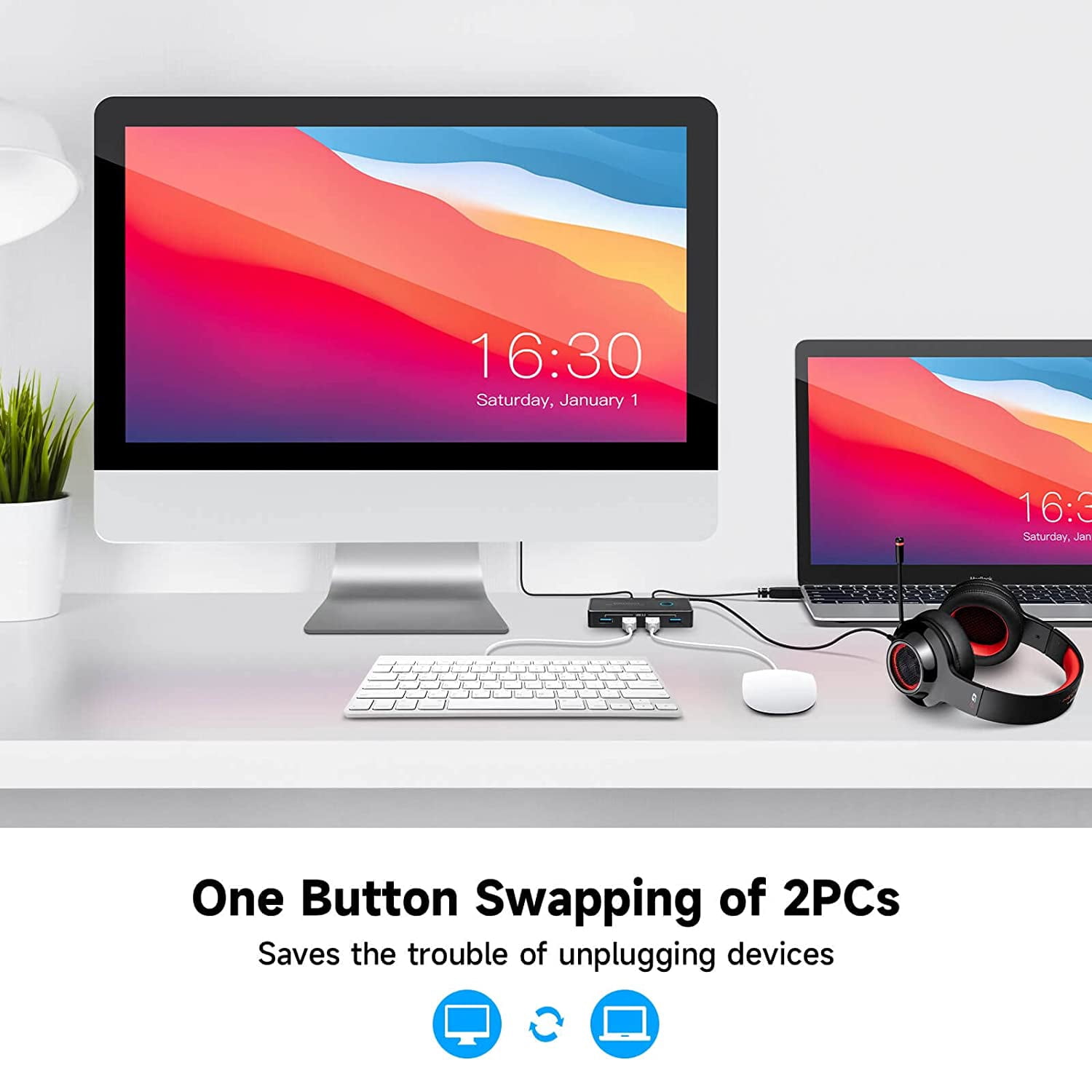 USB 3.0 Switch, RSHTECH 2 in 5 Out Aluminum Hub Selector for 2 Computers Sharing 4 USB Devices and 3.5mm Audio Output,RSH-A201