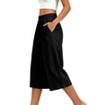 thumbnail image 6 of Women's Loose Cropped Pants Baeitkot Women's Solid Color Loose Casual Elastic Waist Pleated Cropped Pants with Pockets Black L, 6 of 7