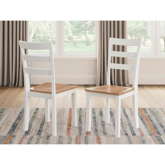 Signature Design by Ashley Gesthaven Dining Side Chair Set (2), White/Natural, Farmhouse Wood Chairs with Ladderback Design