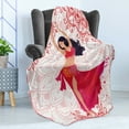 thumbnail image 4 of Oriental Soft Flannel Fleece Throw Blanket, Belly Dancer Woman and Floral Ornaments, Cozy Plush for Indoor and Outdoor Use, 50" x 60", Pink Vermilion, by Ambesonne, 4 of 5