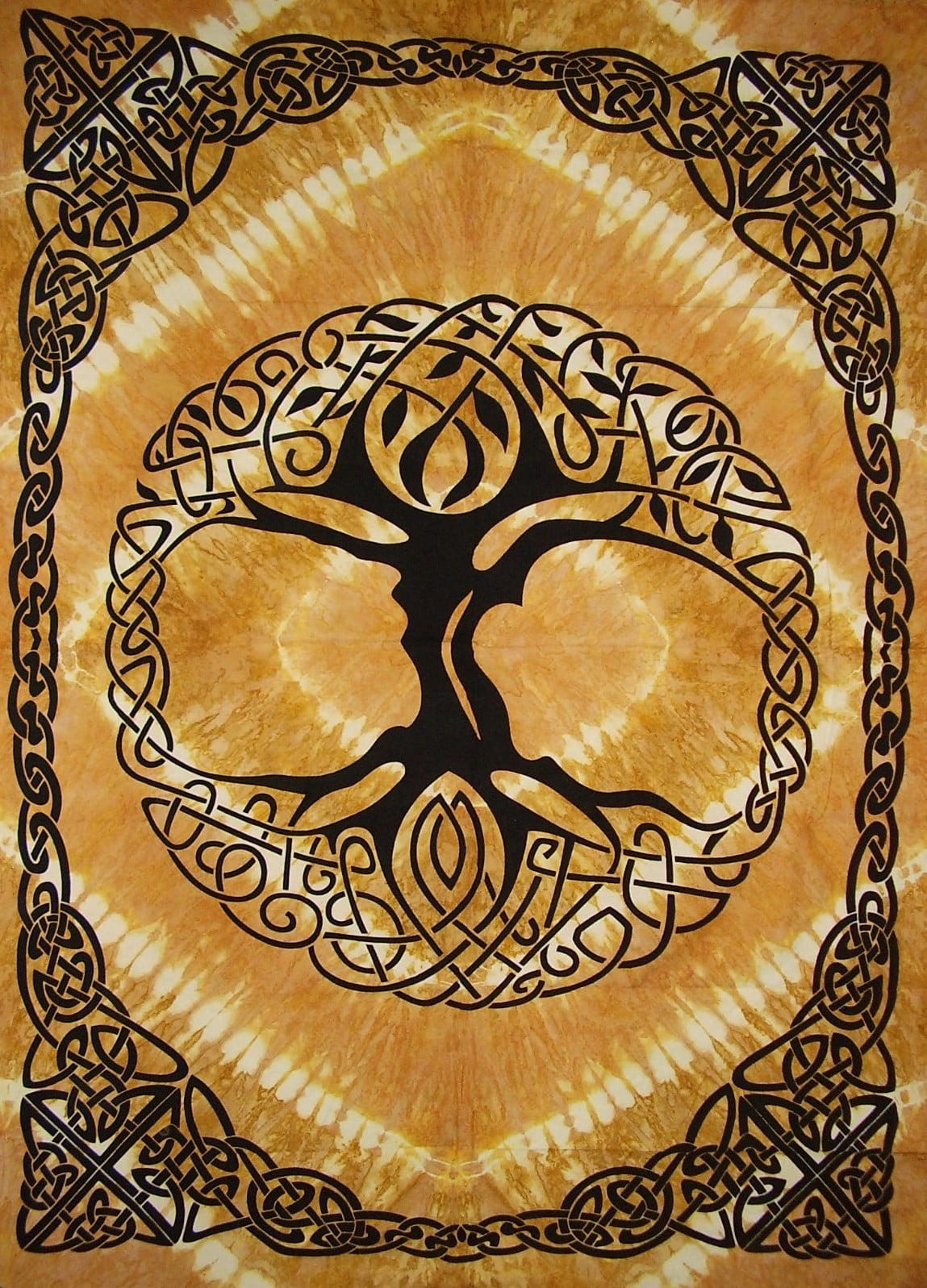 Celtic Tree of Life Tie Dye Tapestry Heavy Cotton Spread 98&quot; x 70&quot; Twin