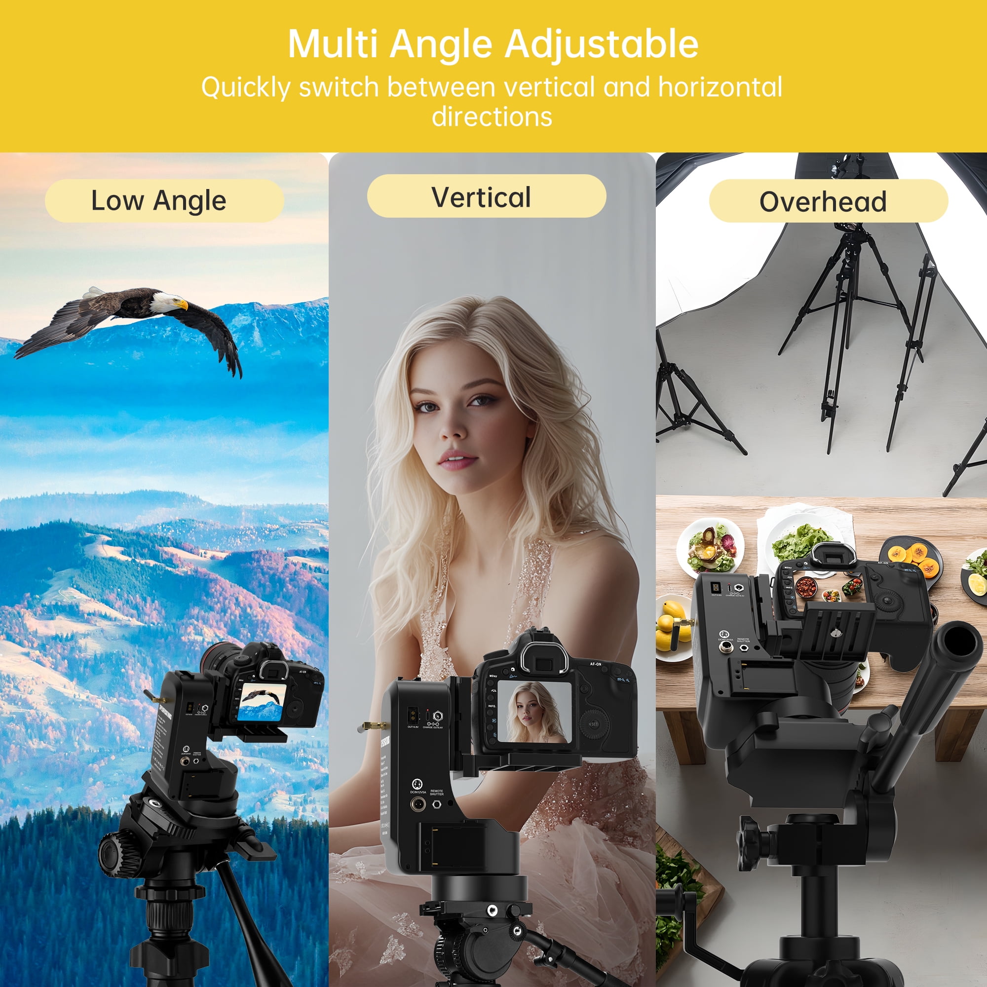 VIPQV PT5000 360° Auto Motorized Rotating Panoramic Head with Remote Control, Professional Universal Shaft, Support 5KG(11LB) Camera Pan Tilt Video Tripod Head Stabilize