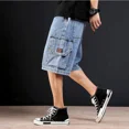 thumbnail image 4 of Pantalones vaqueros cortos de hombre con cordón largo y rectos, pantalones cortos de mezclilla para hombre, bermudas de diseñador de moda coreana, botones finos y groseros, corte XL, 4 of 5
