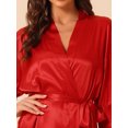 thumbnail image 4 of DARING DIVA Women's Satin Silky 3/4 Sleeves Tie Waist Loungewear Robes L Deep Red, 4 of 6
