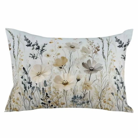 Watercolor Wildflowers Throw Pillow Cover 16 x 24 Inch Decorative Pillow Cover Vintage Botanical Farmhouse Lumbar Pillowcase Seasonal Rectangle Cushion Case for Couch Sofa Bed Living Room