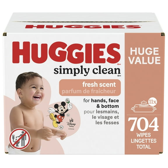 Lingettes pour bébés Huggies Simply Clean au parfum frais, 11 emballage à couvercle rabattable (total de 704 lingettes)