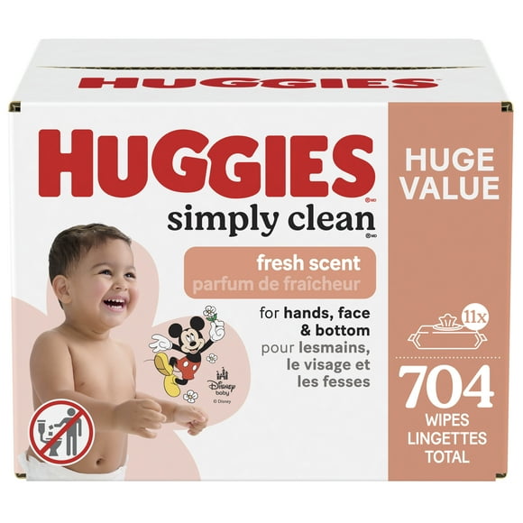 Lingettes pour bébés Huggies Simply Clean au parfum frais, 11 emballage à couvercle rabattable (total de 704 lingettes)
