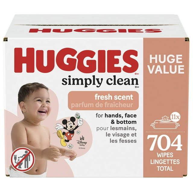 Huggies Simply Clean Fresh Scent Baby Wipes, 11 Flip-Top Packs (704 Wipes Total)