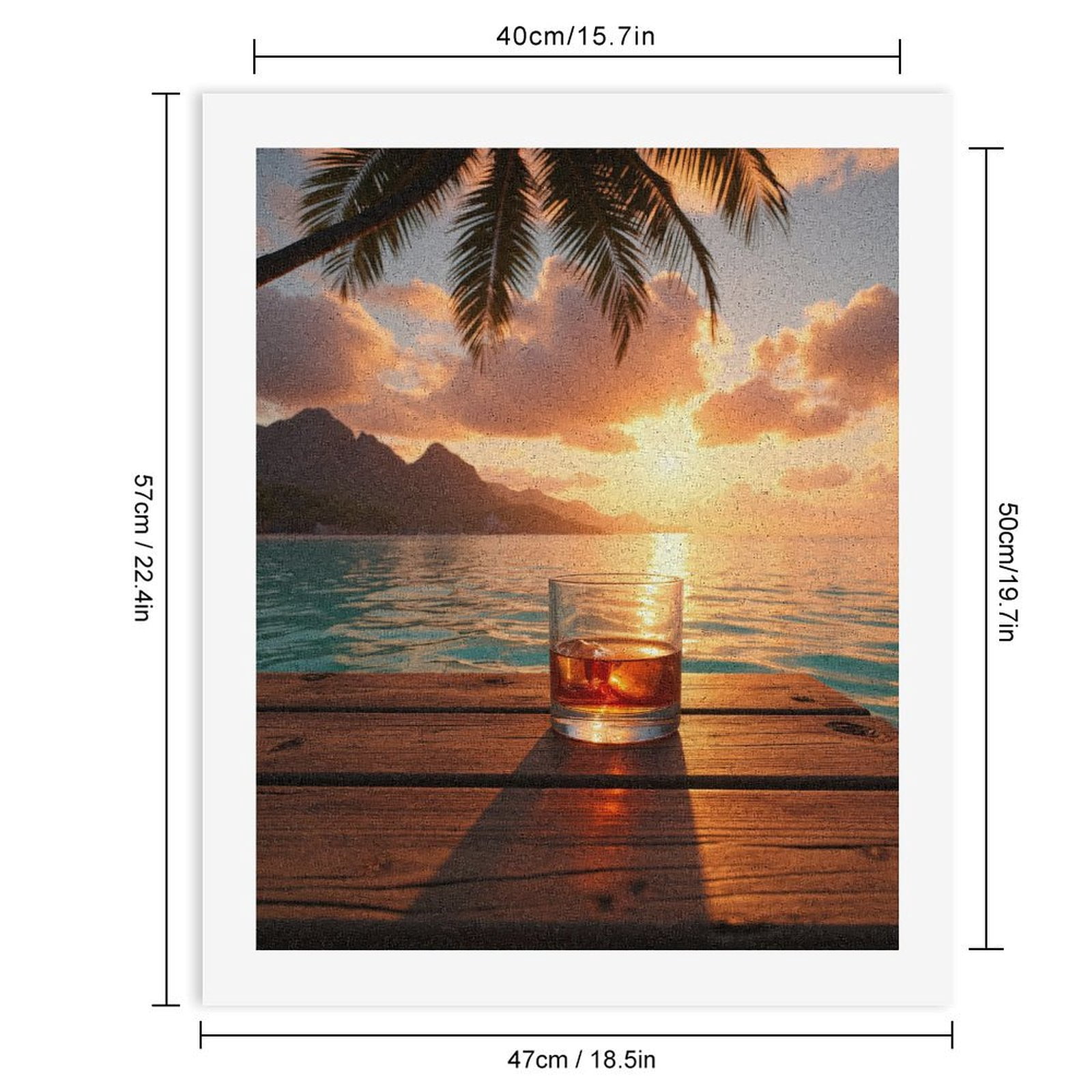 Paint By Numbers Kit for Adults Beginner - DIY Sunset Ocean Whiskey Glass View Canvas Painting Kits for Adults, Frameless Paint By Number for Adults for Home Wall Decor 16x20 Inch