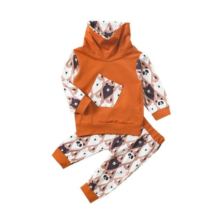 

Fsqjgq Baby Boy Going Home Outfit Baby Girls Boys Autumn Long Sleeve Pants High Collar Tops Set Pullover Clothes 12 Month Boy Short Outfits Cotton Brown 70