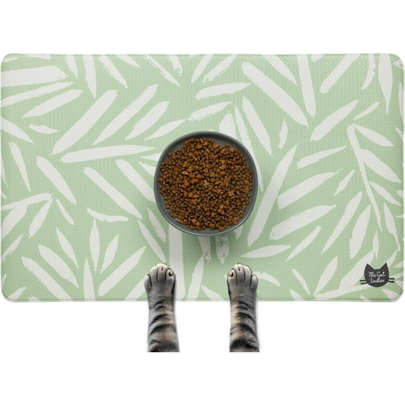 The Cat Ladies Cat Feeding Mat - Waterproof & Dishwasher Safe Small Pet Eating Placemat - Cat & Dog Food Mats for Food and Water Bowl - Protect Floors from Mess - Tropical Leaves