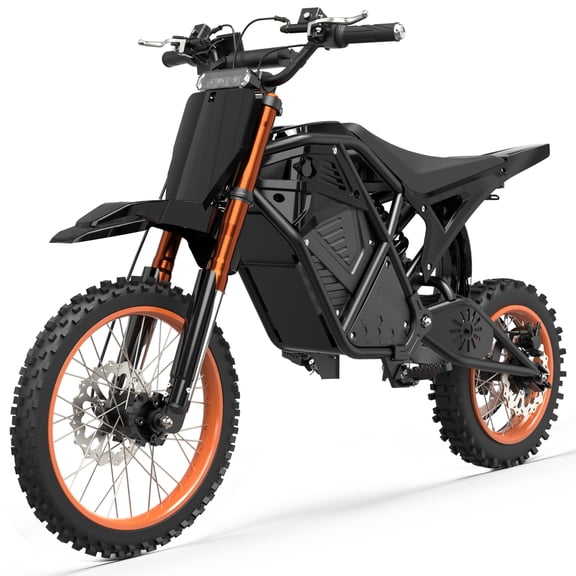 3500W Electric Dirt Bike for Adults - 48V/23Ah Battery, 53‑Mile Range, Mid-Drive 30 MPH Ebike, Hydraulic Nitrogen Dual Shocks, 14"/12" Off-Road Tire E-Bike with Cycling Gear, Orange