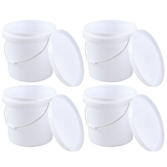 Vareone 4-Gallon White Bucket Pail Container with Air Tight Lid, Plastics Food Grade Buckets Pail (4 Pack)