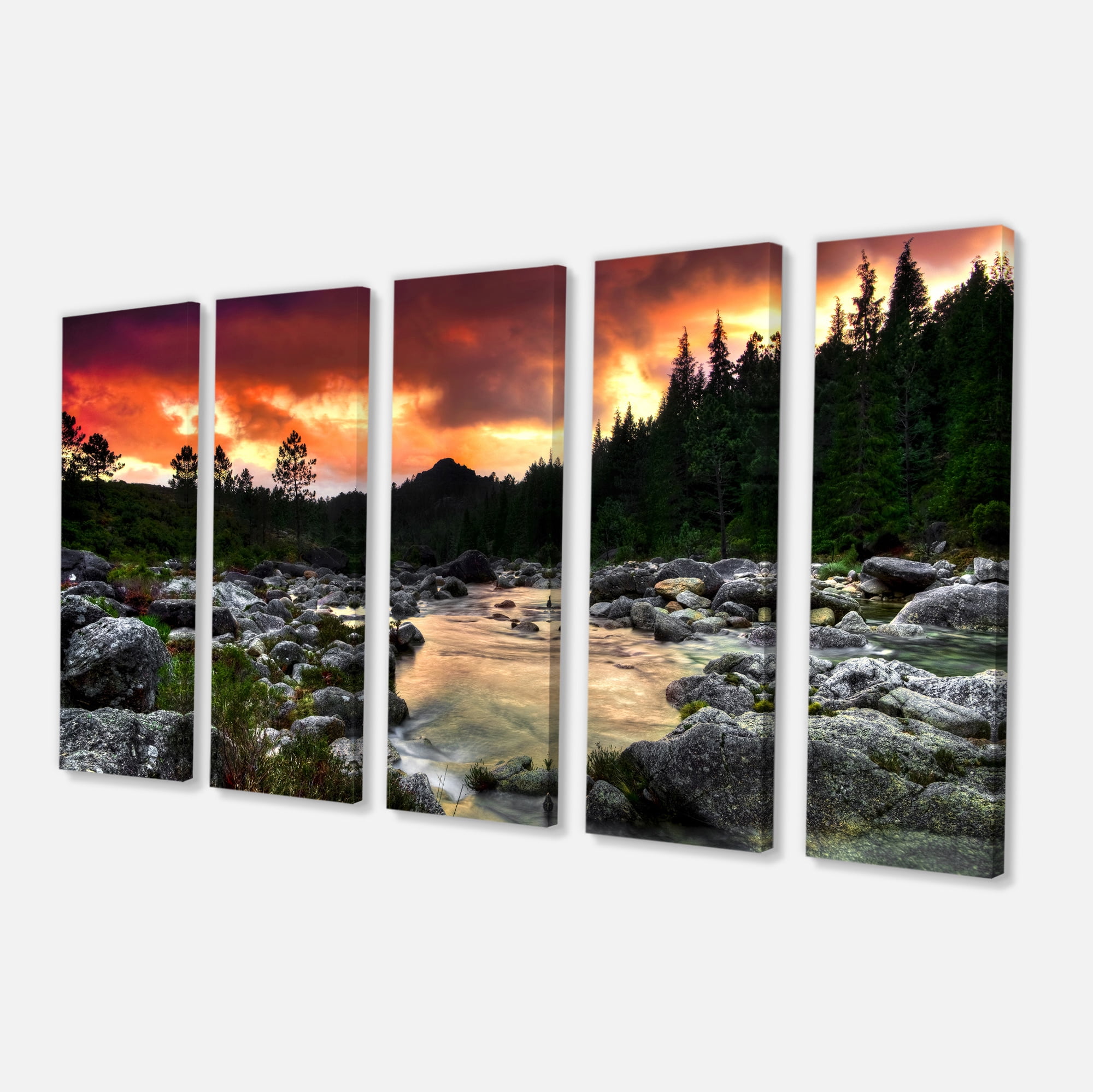 Designart 'Rocky Mountain River at Sunset ' Extra Large Wall Art Landscape