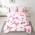 thumbnail image 2 of Homewish Kids Princess Bow-tie Bedding Comforter Set 7pcs for Teens, Kawaii Cherry Leaf Queen Bedding Sets, White Pink Cartoon Theme Reversible Queen Sheet Sets, Breathable Home Decor, 2 of 7