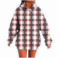 thumbnail image 4 of Sakmal Women Hooded Sweatshirts Red Fall Tops Plaid Comfy Hoodies for Women, 4 of 5