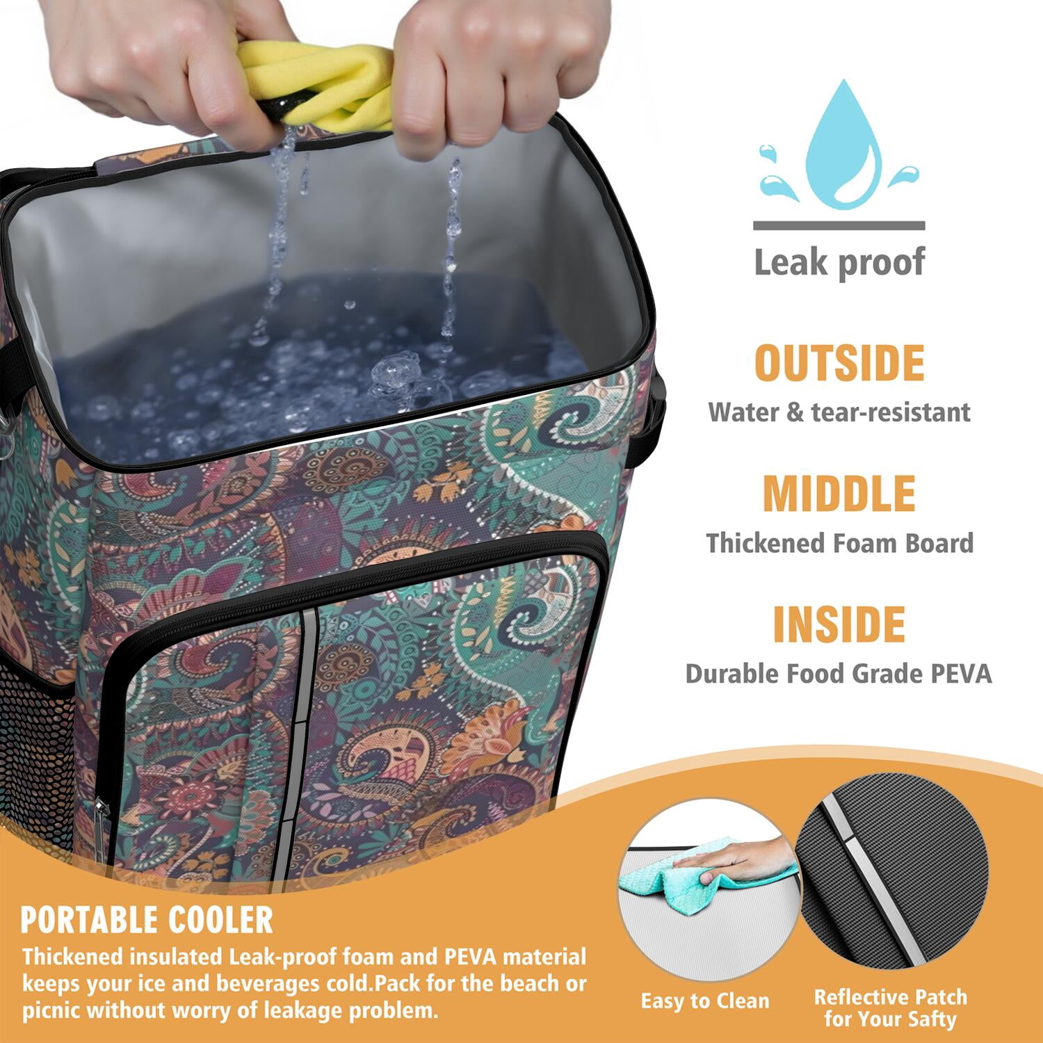 Travel Cooler Bag - Paisley Pattern Camping Beer Cooler Backpack with Bottle Opener- Waterproof Insulated Picnic Backpacks - Cooler Bag for Beach