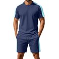 thumbnail image 3 of PNTUTB Two-Piece Set for Men Solid-Color Crew-Neck Short-Sleeve T-Shirt and Elastic Waistband Drawstring Shorts Casual Loose Comfortable Sports Sets, 3 of 7