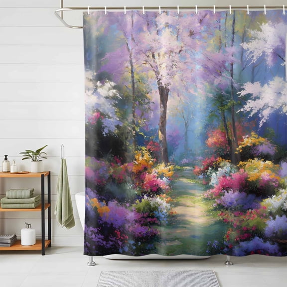 Shower Curtain Spring Flower Shower Curtains for Bathroom Decor, Waterproof Polyester Shower Curtain Set with Hooks, Extra Long 72" x 84" Colorful Floral Oil Painting