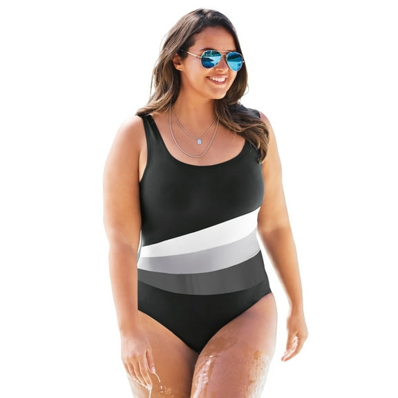 Swim 365 Women's Plus Size Colorblock One-Piece