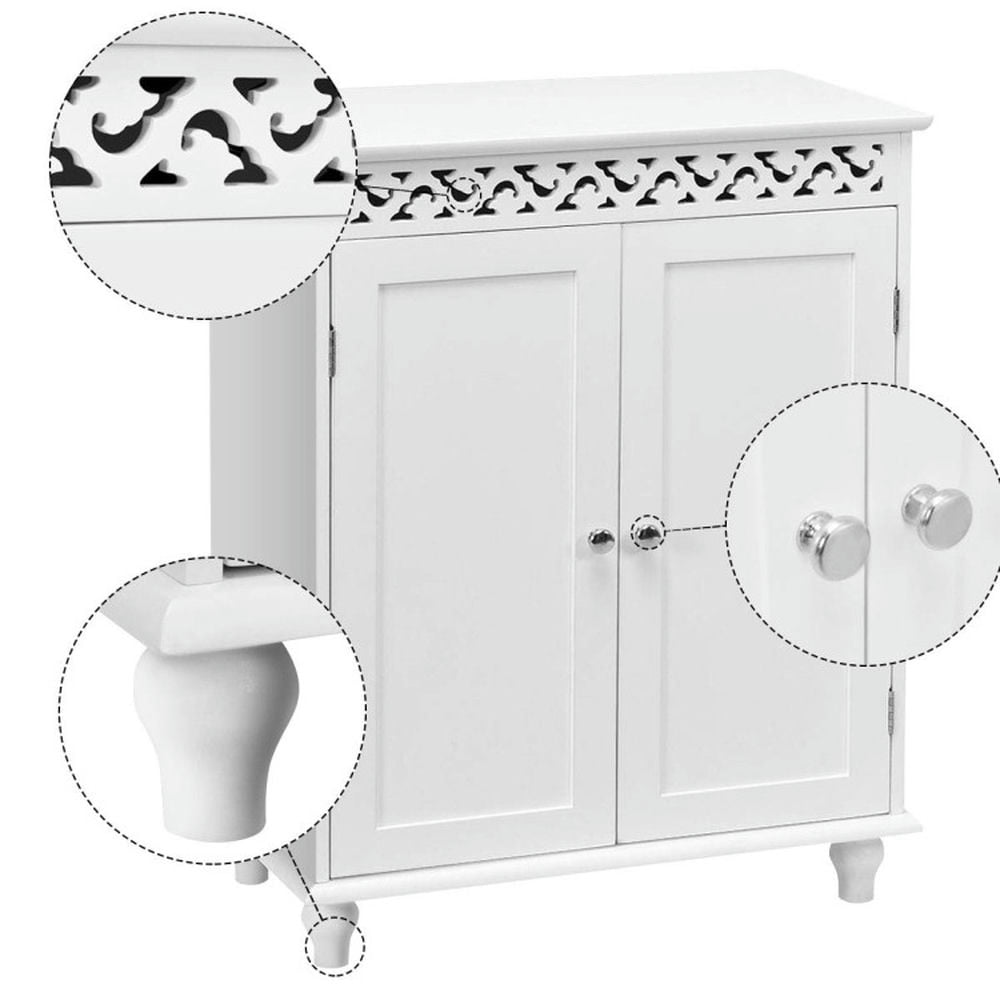 Finihen Storage Cabinet, Floor Cabinet, Wooden 2-Door Storage Cabinet Cupboard, for Bathroom, Living Room, Bedroom, Kitchen, White
