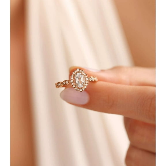 vylahjewellery Fabulous 2 Ct Oval Cut Halo Moissanite Diamond Ring Plated White Gold Engagement Ring