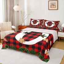 Manfei 4-Piece Initial O Sheet Set, Queen - Christmas & Checkered Plaid