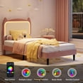 thumbnail image 4 of Twin Size Bed Frame with Cat Headboard, Twin Platform Bed Frame with GRB LED Lights & Strong Wood Slats Support, Noise Free, No Box Spring Needed, Easy Assembly, Pink & White, 4 of 7