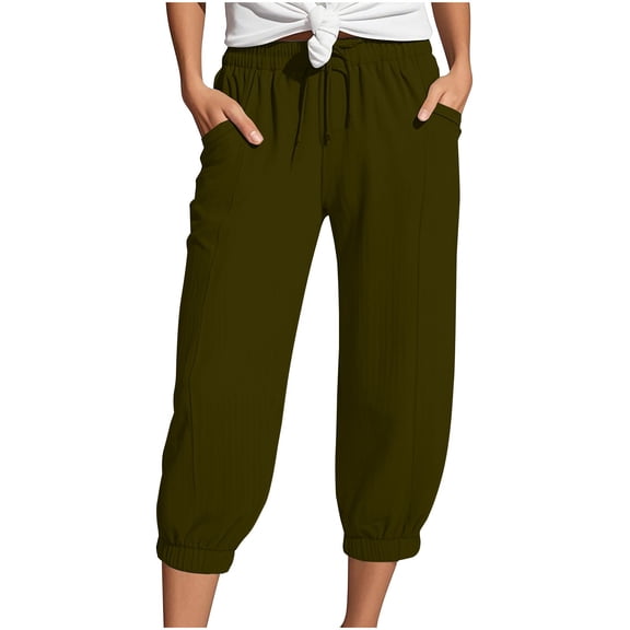 Bovemsi Casual Pants for Women Women's Linen Wide Leg Loose High Waist Beach Haren Pockets Beach Trousers