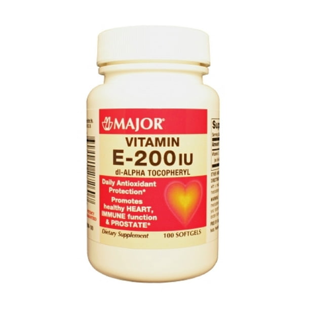 Major E200 IU DlAlpha Tocopheryl Vitamin E Tablets, Yellow, 100 Count