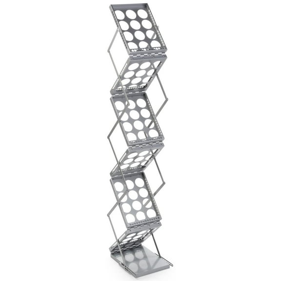 Aluminum Portable Literature Rack with 6 Pockets, Carrying Bag - Silver