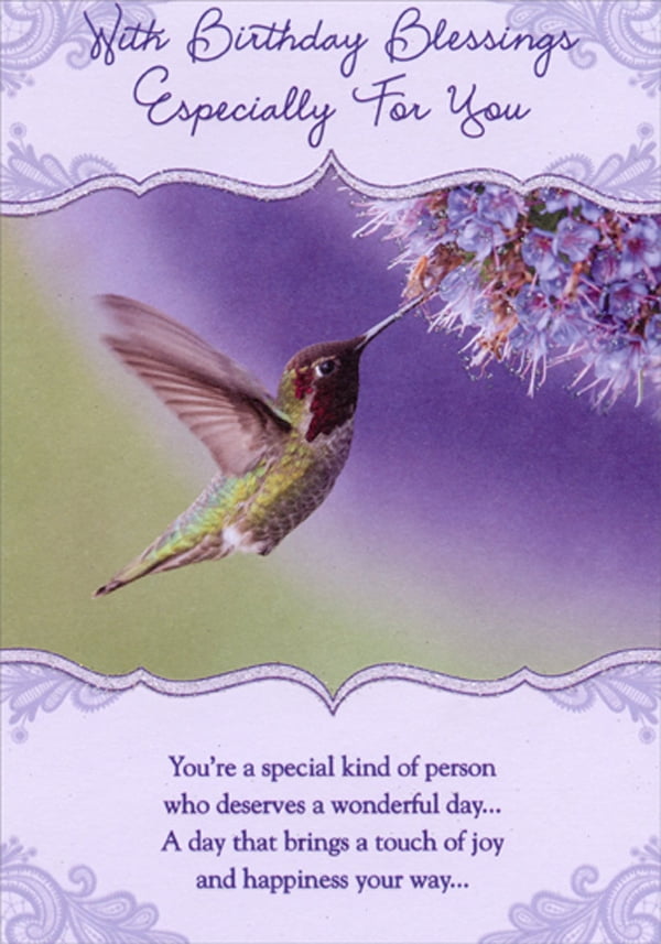 Designer Greetings Hummingbird on Purple: Touch of Joy Religious