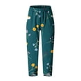 thumbnail image 4 of VEKDONE Cotton Linen Capri Pants for Women Flower Graphic High Waisted Tulip Straight Trousers Plus Size Loose Fit Wide Leg Pants with Pockets Green M, 4 of 4