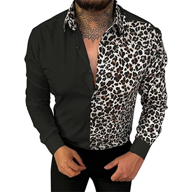 Camisa informal de manga larga con botones y estampado de leopardo retro para hombre, nueva moda 2024, talla S-6XL, estampado de leopardo en blanco y negro