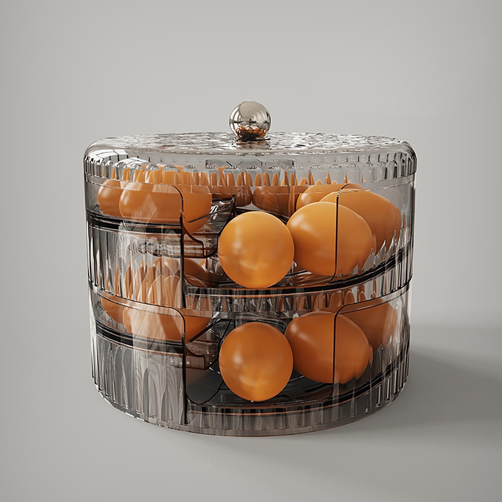 THHEIC Clear Plastic Automatic Rolling Egg Organizer and Dispenser with Sturdy Lid, Stackable Refrigerator Storage Bin for Space-Saving Kitchen Organization