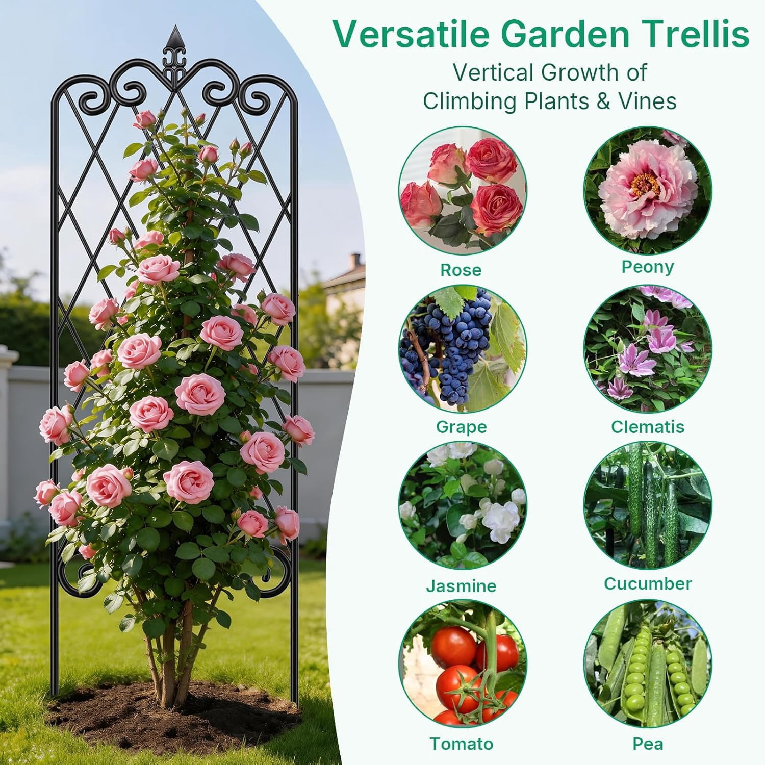 Garden Trellis for Climbing Plants 47” x 16” Rustproof Black Iron Plant Trellis Potted Vines Vegetables Flowers Patio Metal Wire Lattices Grid Panels for Ivy Cucumbers Clematis 2 Pack