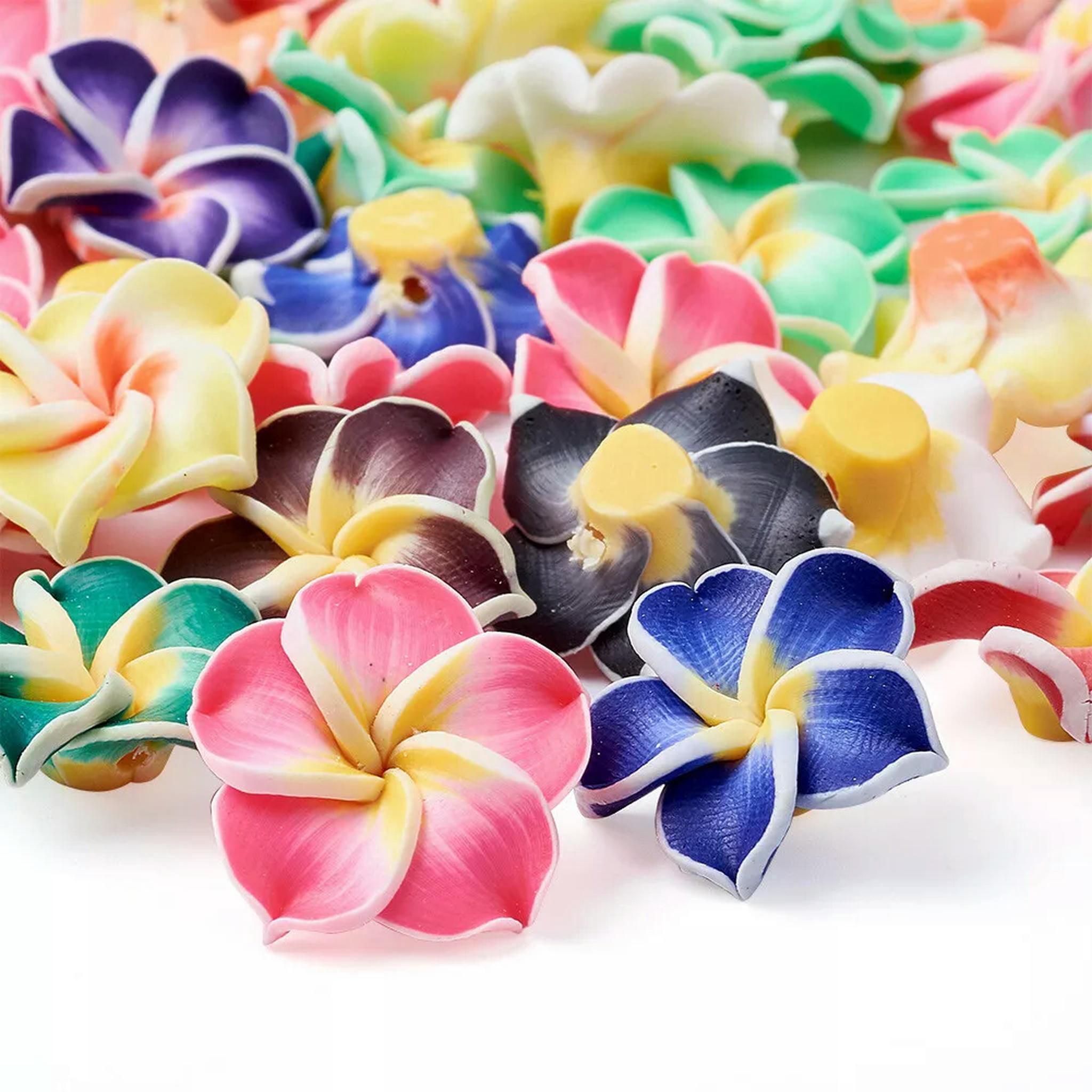 U8MO 200pcs Handmade Polymer Clay 3D Flower Plumeria Beads Mini Spacer Craft 20x10mm