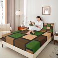 thumbnail image 3 of Castle Fairy Minimalist Block Grid King Sheets 4pcs,Mid Century Square Motif Bedding,Olive Taupe Black,1 Flat Sheet, 1 Fitted Sheet and 2 Pillowcases, 3 of 7