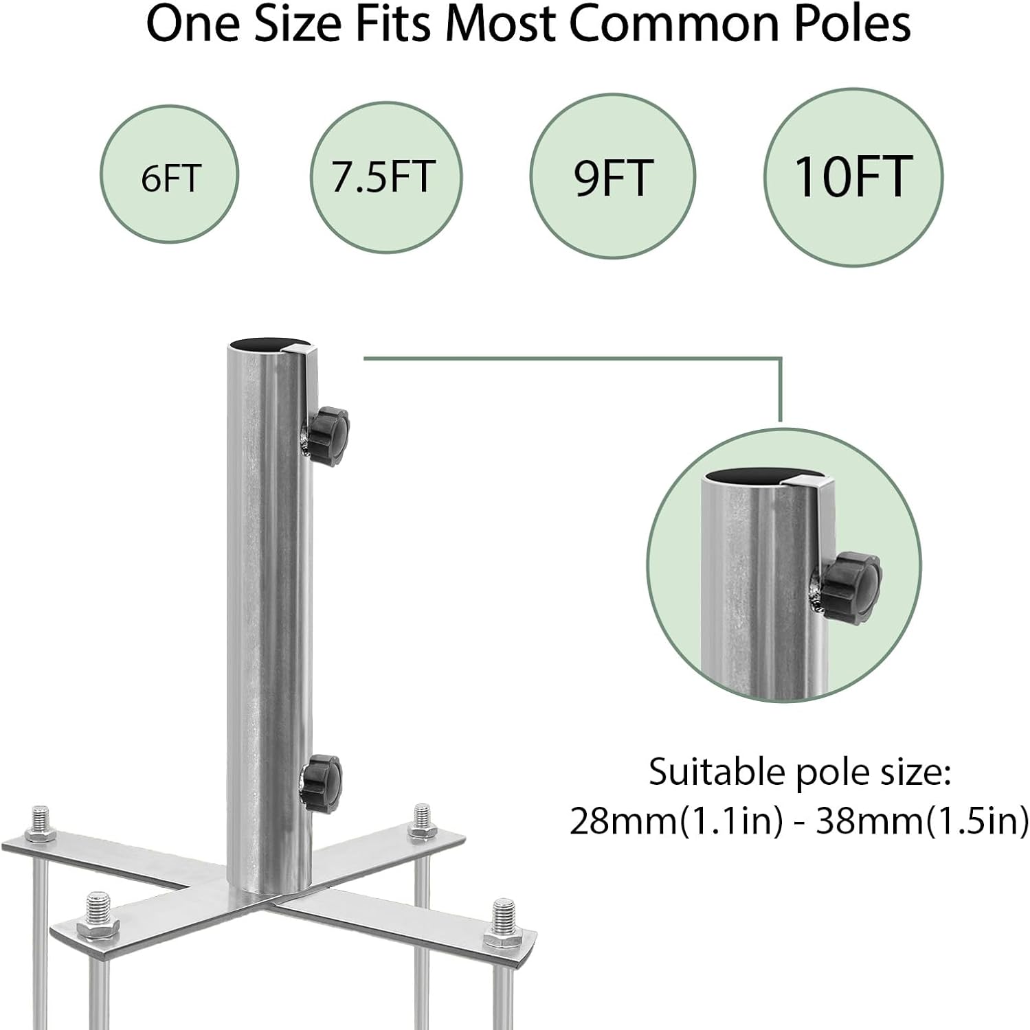 Beach Umbrella Stand Holders Heavy Duty Outdoor Base Umbrella Parasol Base Metal Grass with 4 Forks Spikes (Fit 1.1in-1.5in Pole,Galvanize) for Beach,Sand,Yard,Lawn